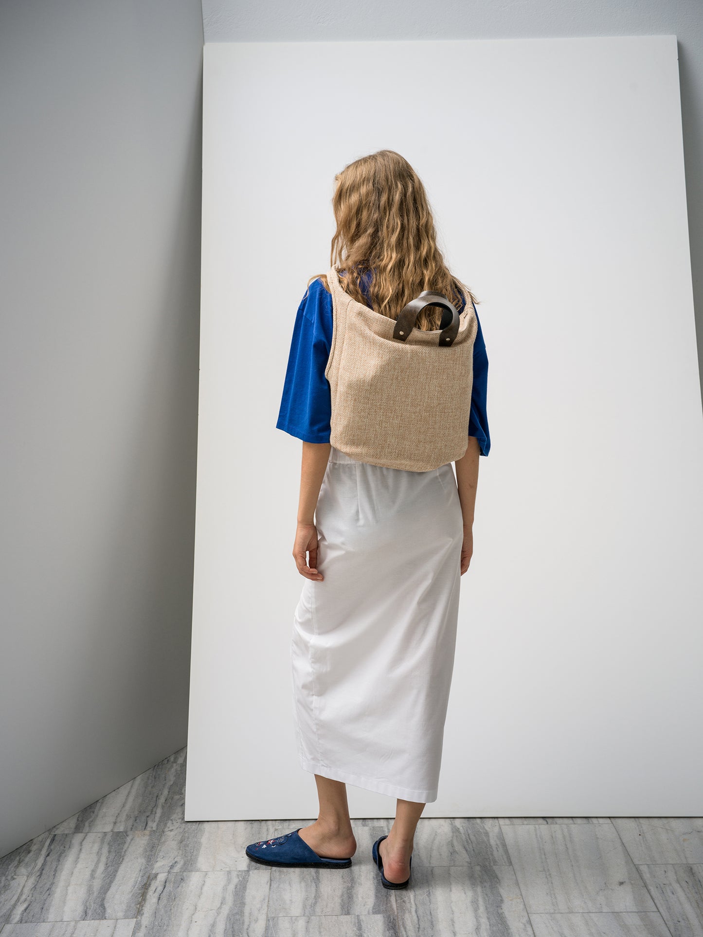 Handle It Backpack. beige raffia