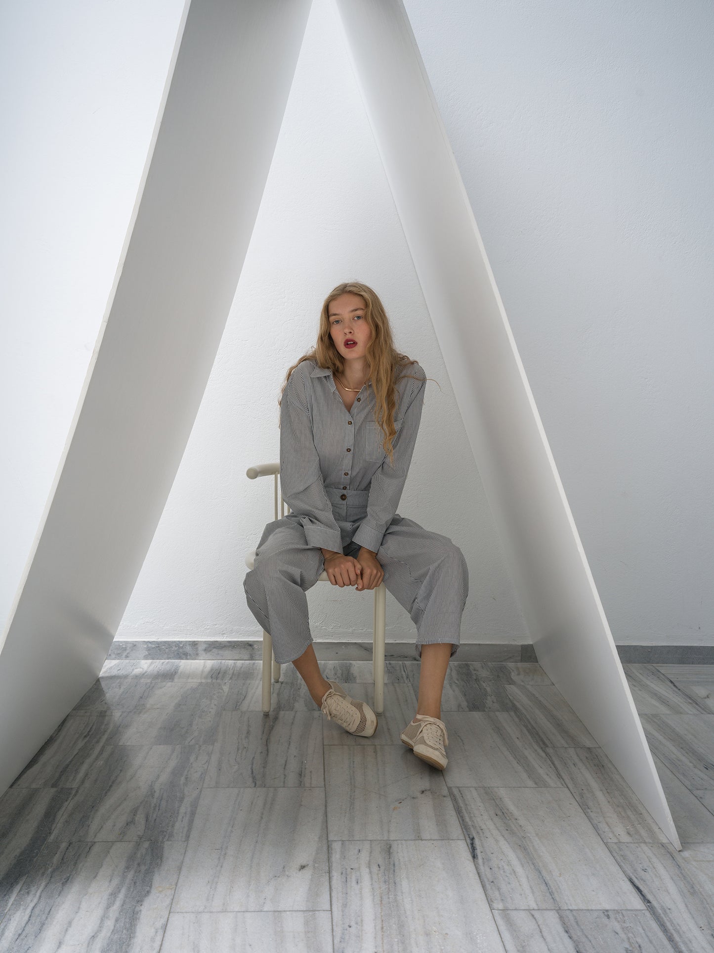 Poplin Trousers. charcoal stripe