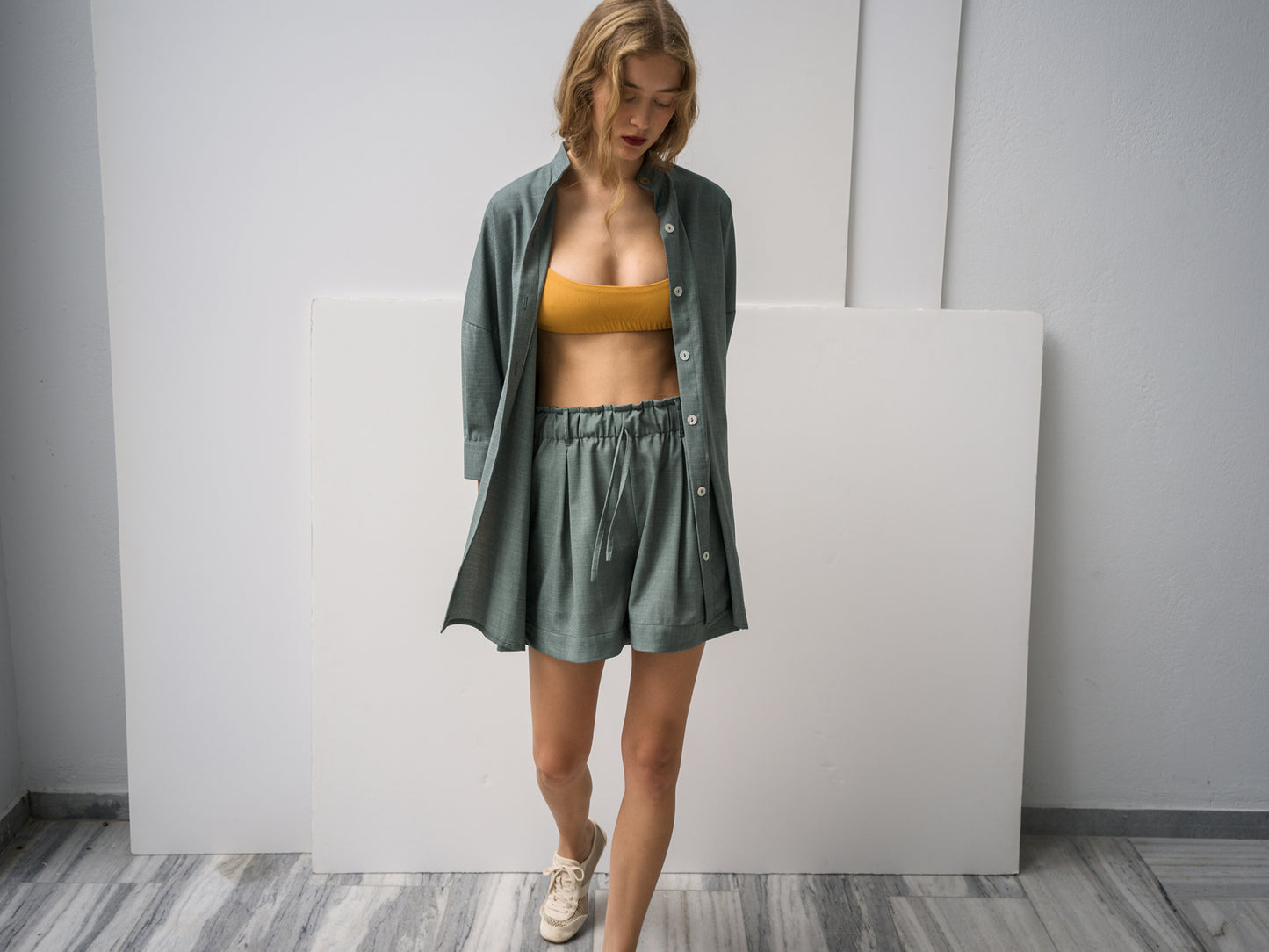 Mother of Pearl Shirt. sea-stone green