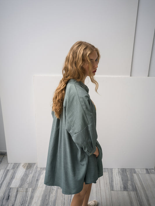 Mother of Pearl Shirt. sea-stone green