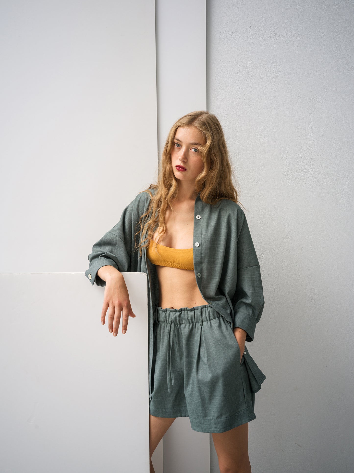 Mother of Pearl Shirt. sea-stone green