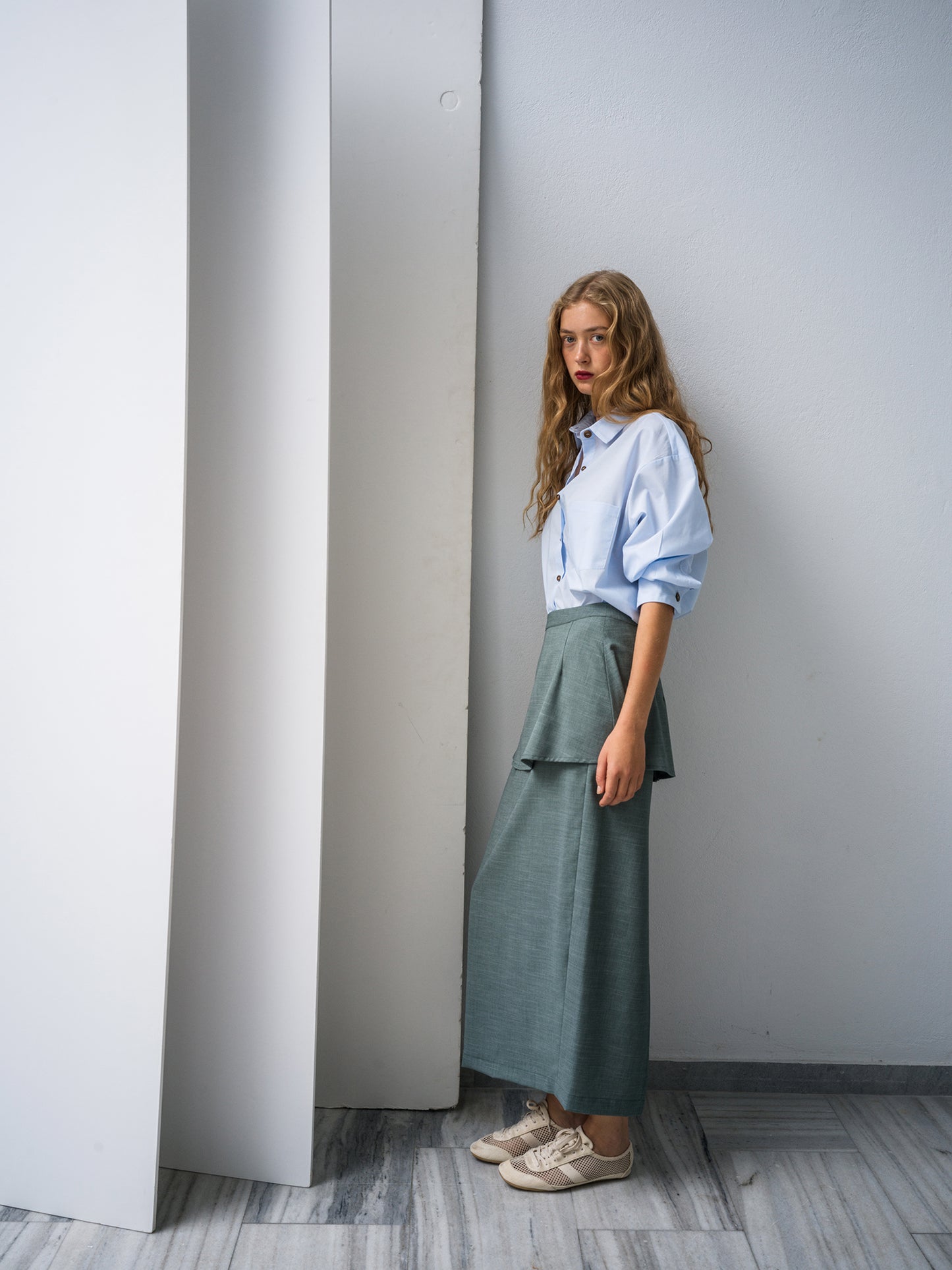 Wave Skirt. sea-stone green