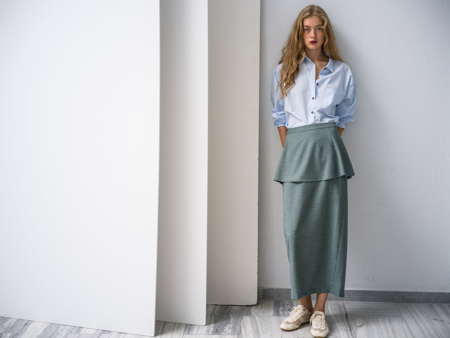 Wave Skirt. sea-stone green