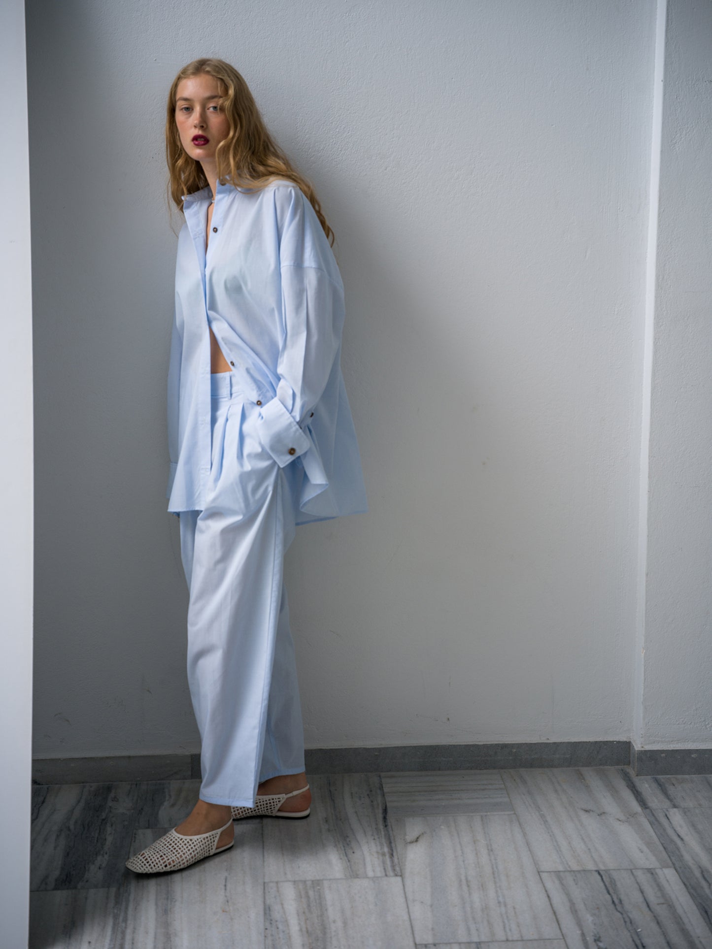 Poplin Trousers. baby blue