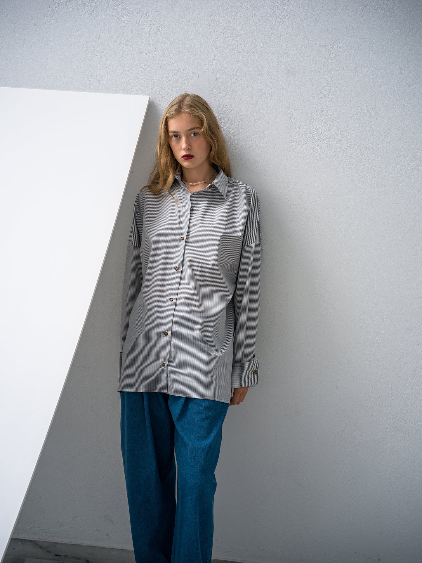 Cuff Shirt. charcoal stripe