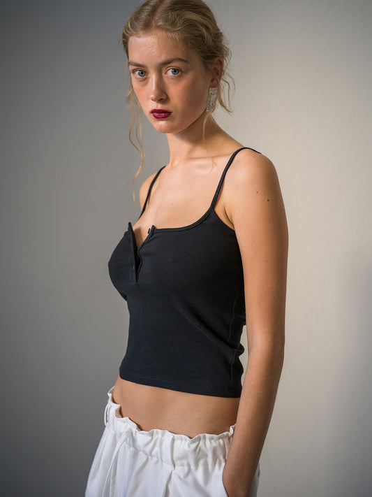 Sunday Buttoned Top. black