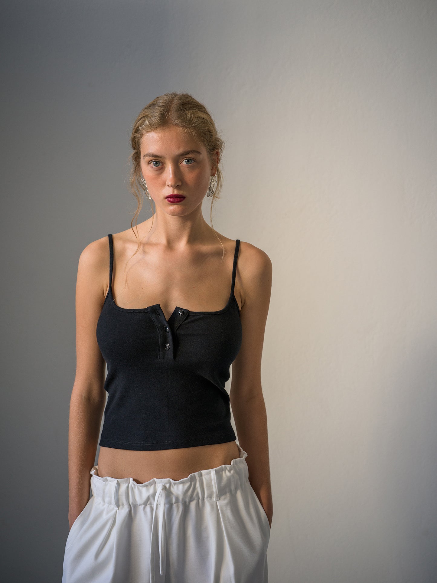 Sunday Buttoned Top. black