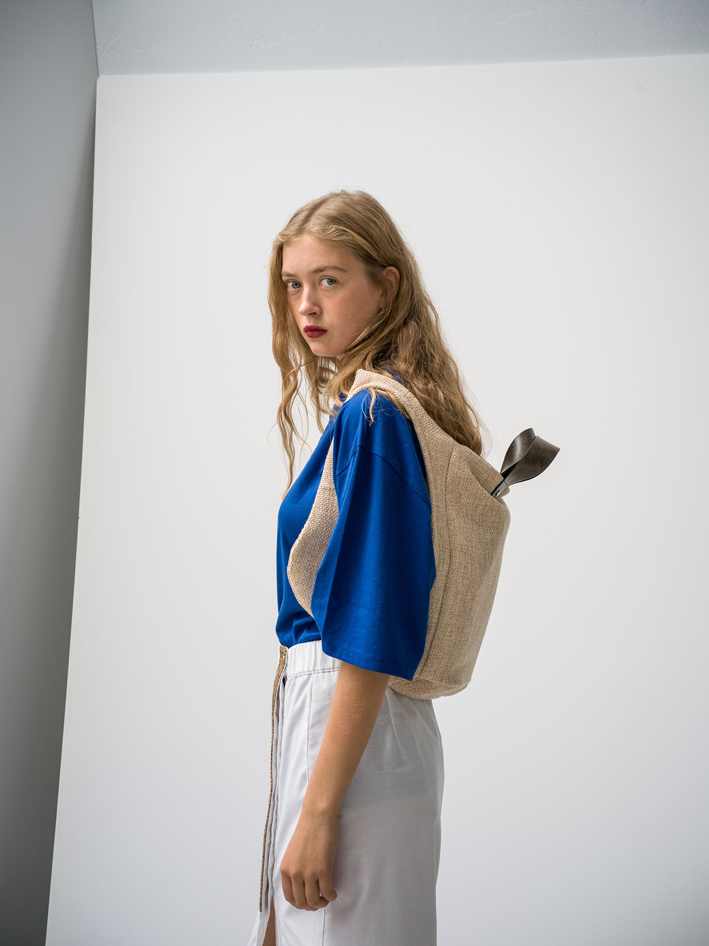 Handle It Backpack. beige raffia