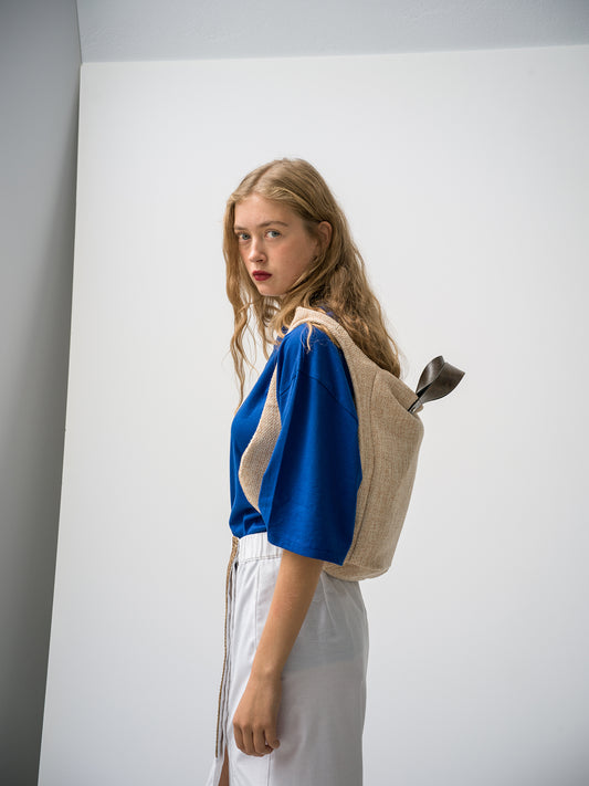 Handle It Backpack. beige raffia