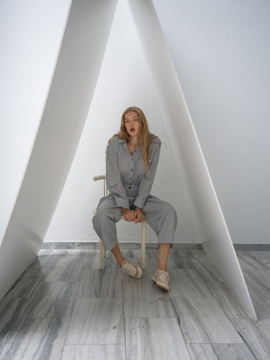 Boy Shirt. charcoal stripe