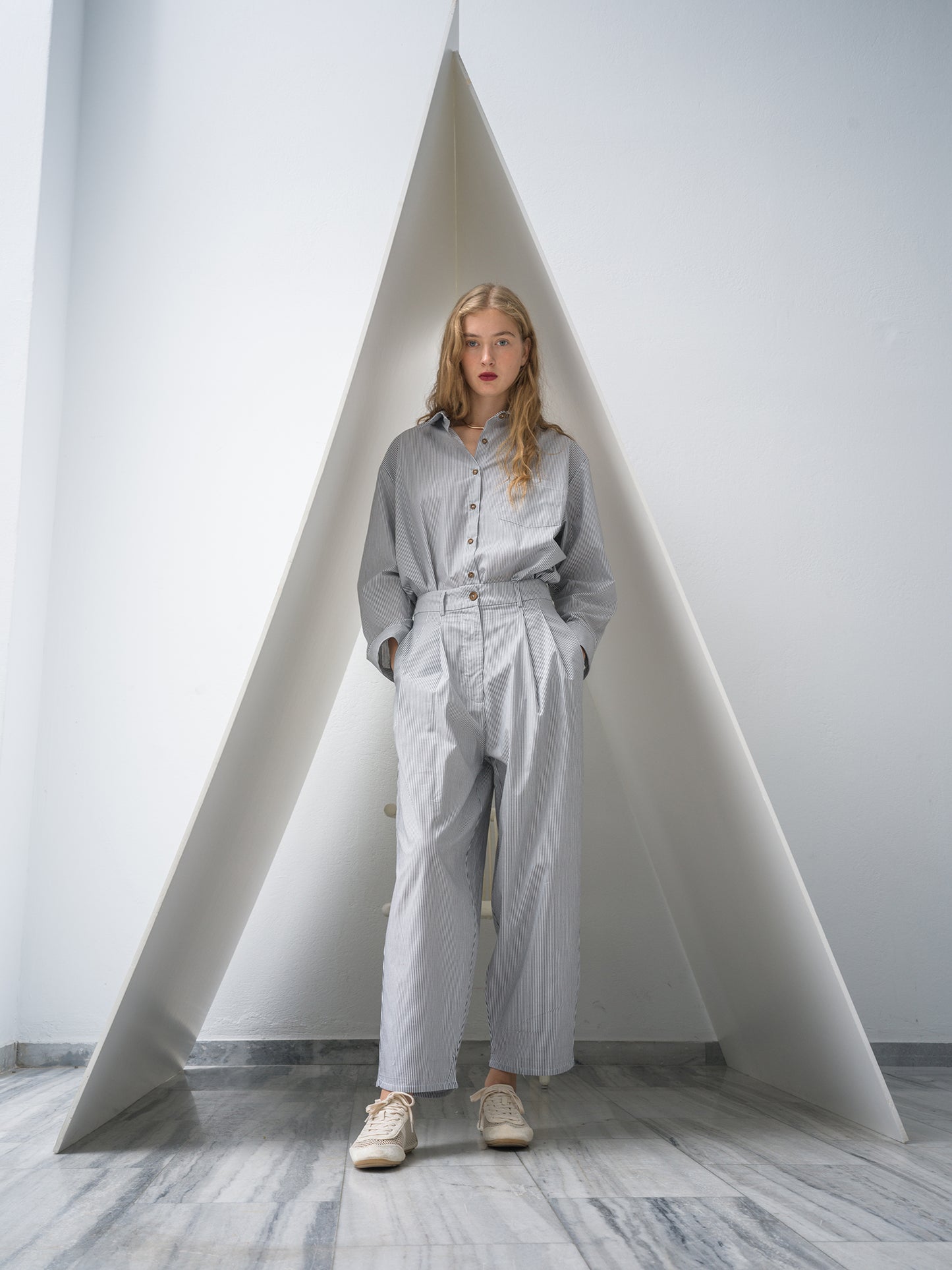 Poplin Trousers. charcoal stripe