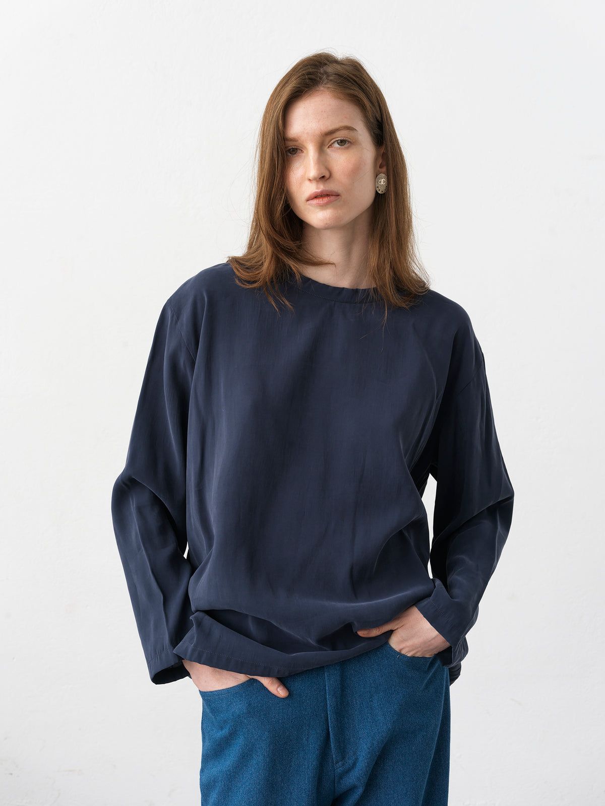 Powder Blouse .Navy Blue