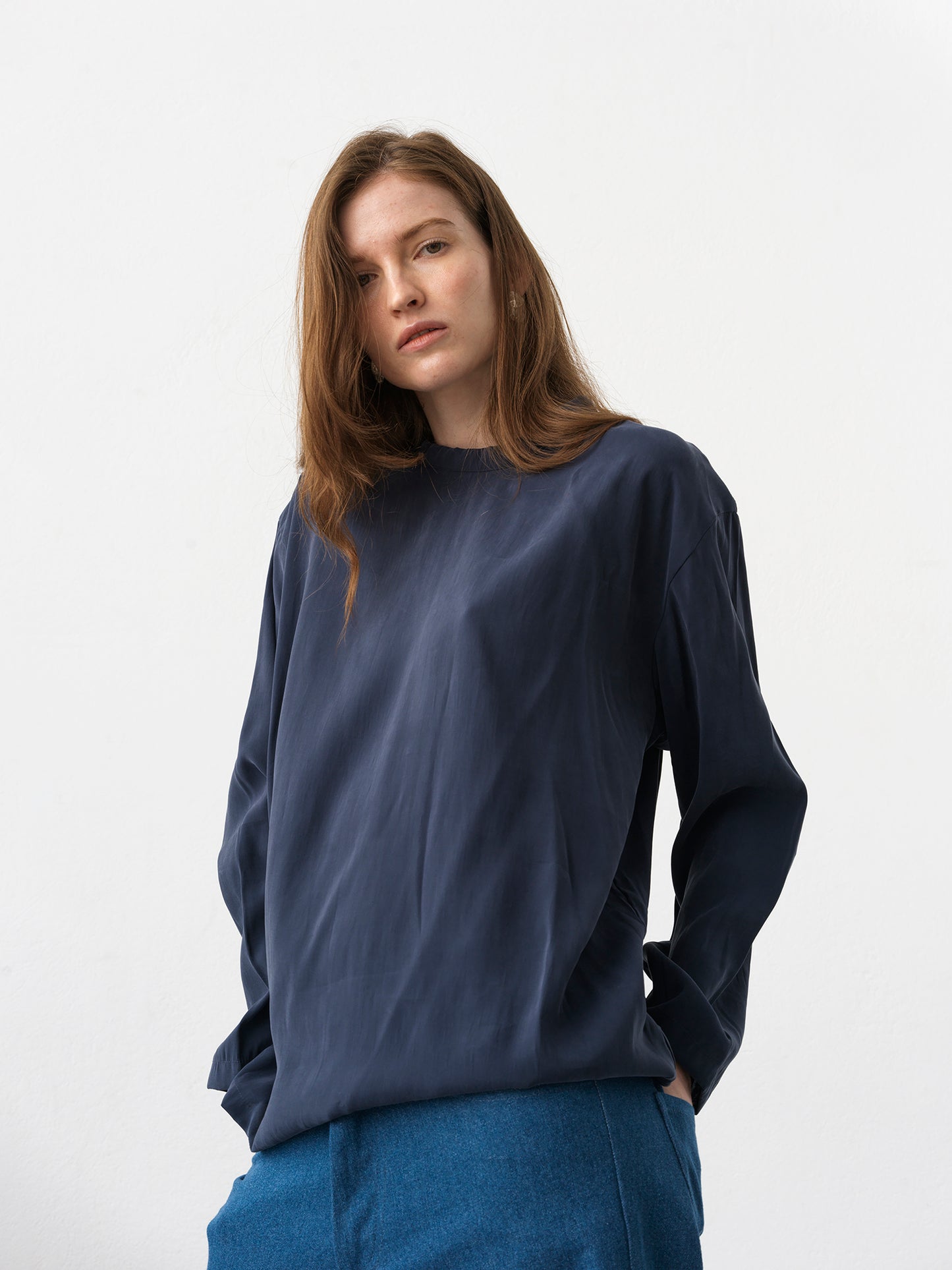 Powder Blouse .Navy Blue