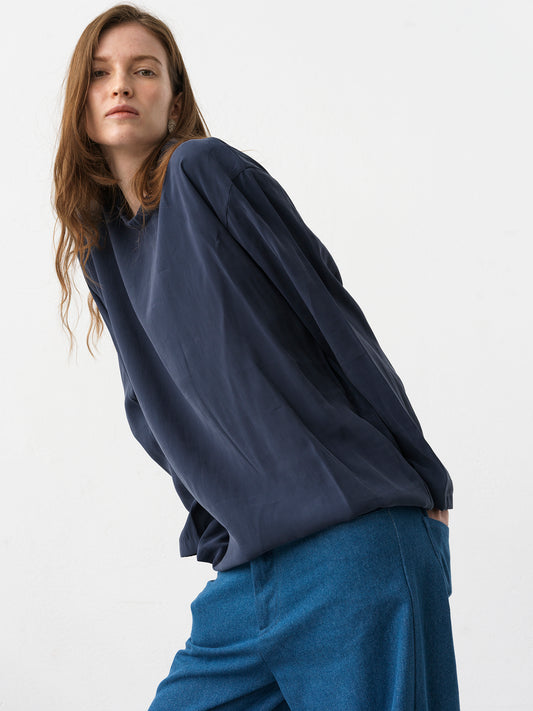 Powder Blouse .Navy Blue