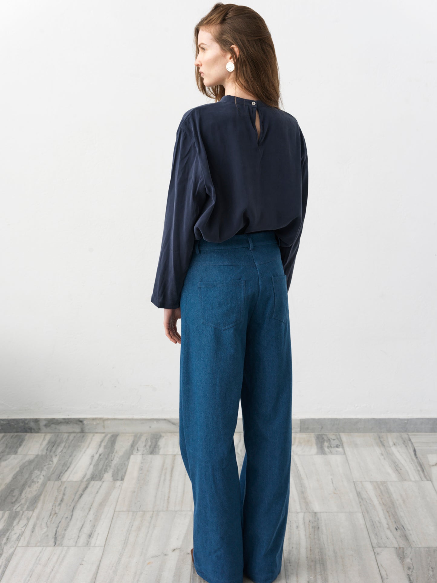 Powder Blouse .Navy Blue